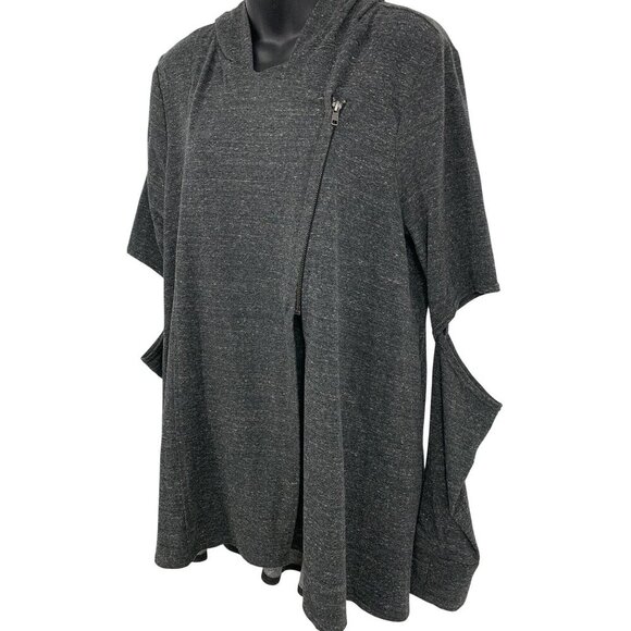 Terez Women Gray Sweater Jacket Top Large Short Sleeve Cut Out Asymmetrical New - Picture 3 of 11